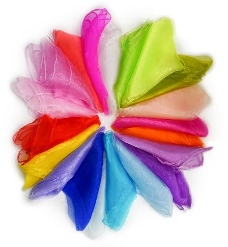 YIYIZI 20 Foulard da Giocoleria 60x60cm per Bambini, Sciarpe Danza in Chiffon Leggero Multicolore, per Spettacolo di Circo, Danza, Giochi Sensoriali e Motricità