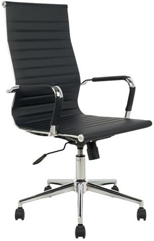 IlGruppone Sedia da Ufficio Elegante Poltrona Direzionale Base Cromata Ruote SilenzioneErgonomica Design Moderno Colore Nero Rivestimento Ecopelle