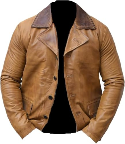 MERCH ATTIRE RDR2 Herren-Ledermantel, klassisch, hellbraun, Arthur Morgan, Braun – echtes Leder, XL