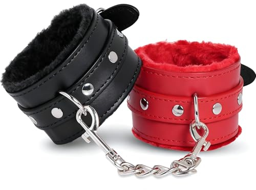 Bequem Fesseln Plüsch + Pu Armband Wrist Handschellen Bondage Gürtel Manschette Spielzeug (Schwarz Rot)