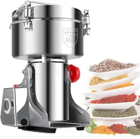Molinillo de granos eléctrico, molinillo comercial de acero inoxidable para especias, molido eficiente de café, cereales, hierbas y especias con protección contra sobrecarga y tapa de apertura 1000g