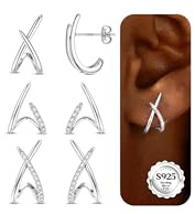 LOLIAS 3 Paar X Form Ohrringe Set 925 Silber Ohrstecker für Damen | Hypoallergen Zirkonia Ohrringe Set Gold Silber Rosegold Statement Ohrringe Stecker Schmuck für Frauen