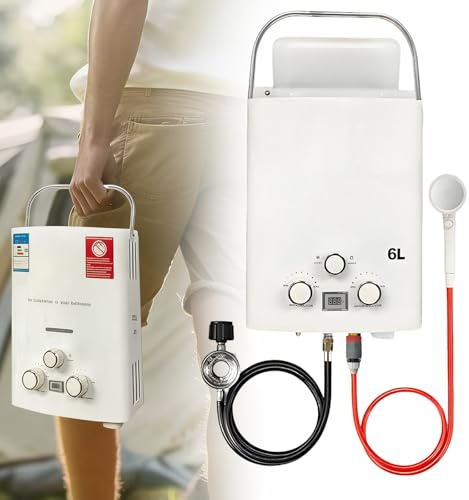tRAGBARER gASWARMWASSERBEREITER, gAS-dURCHLAUFERHITZER füR dEN aUßENBEREICH, 6 l, 1,58 gPM, 41.000 bTU, mIT lED-aNZEIGE, üBERHITZUNGSSCHUTZ, gEEIGNET füR wOHNMOBIL, cAMPING, aUßENDUSCHE White