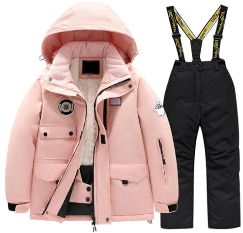 Generisch Tuta da sci per bambini, in pile, con tasche, antivento, per snowboard, attività di neve calde, grigio scuro, 10-12 Jahre