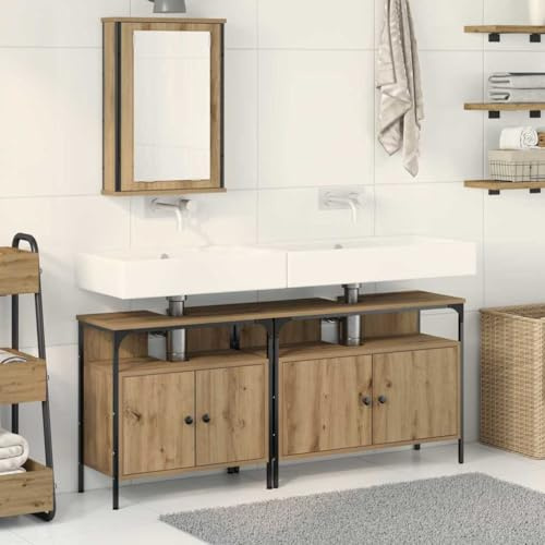 Frdhee Mobile Lavatoio Salvaspazio, Unità da Bagno 3 pcs Marrone 80 x 30 x 60 cm Legno multistrato Mobiletti Bagno per Articoli Da Toilette, Vanity Area Di Lavaggio