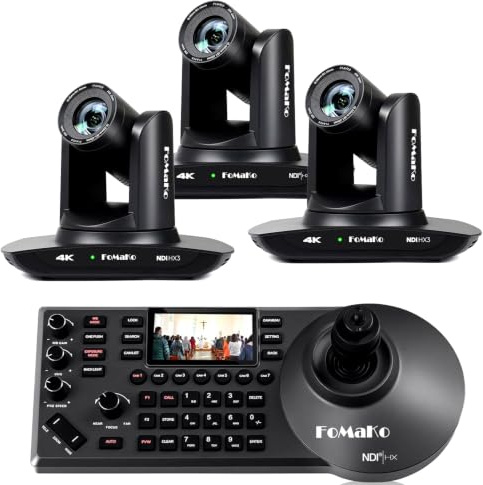 FoMaKo 4K PTZ NDI Kamera Set 20x Optischer Zoom, K20UH*3+NDI PTZ Controller | KI-Personenverfolgung, HDMI LAN(NDI HX3 PoE) USB3.0, für Events. Live-Gottesdienst, Videokonferenz, YouTube, OBS Streaming