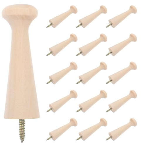 Garneck 16pcs Solid Wood Shaker Pegs Wall Hooks Rustic Coat Rack for Entryway Bathroom Kitchen Profile Farmhouse Towel Hat Bag Organizer DIY Natural Wooden Hanging Hooks