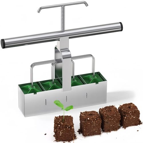 WIKINK Soil Blocker with Extended Handle, Automatically Press Grooves for Clods, for Seedlings with Comfortable Handle, Cuttings, Greenhouses and Gardens