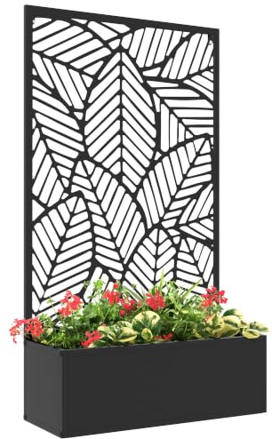 Outsunny Letto per Orto Rialzato da Esterno Motivi Grandi Foglie Intagliate | Traliccio a Spalliera, Piante Rampicanti, Montaggio Parete o Autoportante, Metallo, Piante e Fiori, 61x23x113 cm, Nero