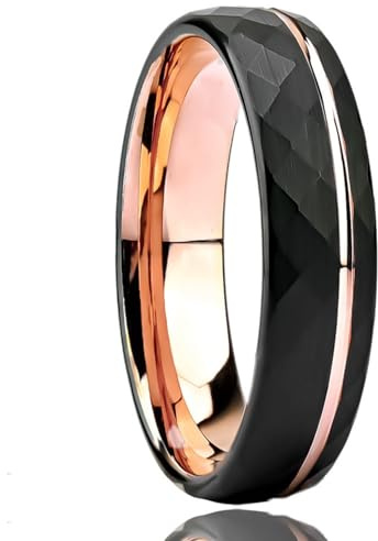 TIEHOKTW Ringe Herren Wolframcarbid mit Gravur, Verlobungsringe 6MM Matt Eheringe Schwarz und Roségold Herrenringe Modeschmuck Größe 60 (19.1)