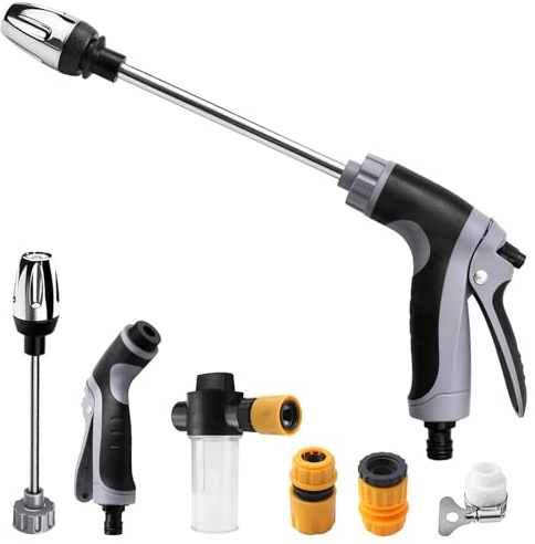 Nettoyeur Haute Pression Pistolet Arrosage Haute Pressure Washer | Rotatif à 360° avec Longue Canne Accessoires Multiples Effets Pulvérisation Multifonction pour Voiture Jardin Terrasse