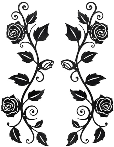 Leseogye Wanddeko Metall Schwarz, 2er Set Rosen-Blätter Wandskulptur 30 x 11 cm, Moderne Wanddekoration für Wohnzimmer, Schlafzimmer, Küche, Flur & Balkon