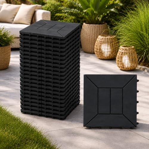 Ma Maison Set di Piastrelle in Plastica 30x30x2h cm - Pavimento Esterno, Giardino, Sistema a Incastro, per Terrazza, Patio, Resistente - Set da (24, Antracite)