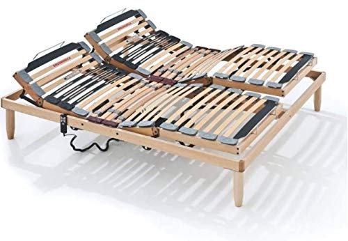 Evergreenweb - Orthopaedic and Electric Slatted Frame, Motorised, Independent Settings: 2 Motors + 2 Remote Control, Independent Neck Adjustment - 4 Reclining Zones -Rigidity Regulators in the Lumbar