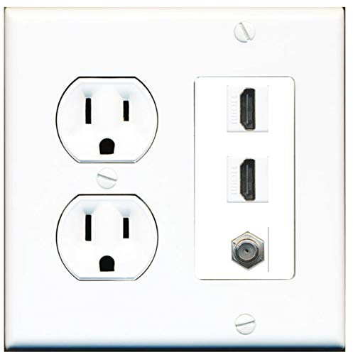Presa di alimentazione rotonda 15 Amp 2 porte HDMI 1 cavo coassiale TV tipo F piastra a muro bianco