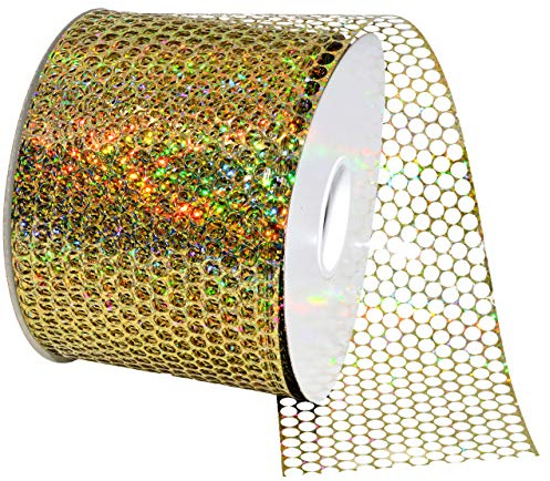 Morex Ribbon Chicago Poly Honeycomb Ribbon, 3-1/4 inch by 50 Yards, Holographic Gold