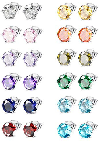 Milacolato Gioielli In Acciaio Inox Donna Colorful CZ Orecchini Set Piercing 12 Coppie
