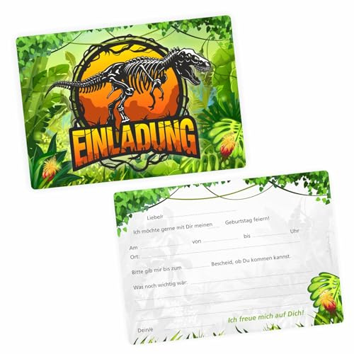 nikima Schönes für Kinder 10 Einladungskarten zum Kindergeburtstag inkl. 10 Briefumschlägen (Dinosaurier)