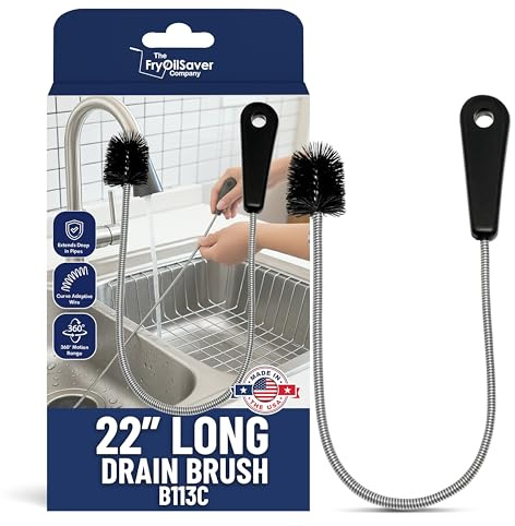 22 Long Sink Drain Brush – Slim Snake Hair Clog Remover Tool for Shower, Tub and Sink - Pipe/Tube Brush for Small Spaces, Drain Cleaning – B113C by FryOilSaver Co.