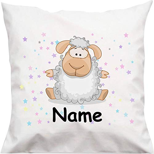 Shirtinstyle Kopfkissen, Schaf mit Wunschname, Text, Wunschtext, Kinder Kinderzimmer Deko, Dekokissen mit Füllung, Motiv, Logo, Name, Größe 40x40cm
