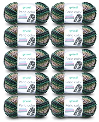 Gründl Wolle Perla color 100g, Gradgrün-aubergibe-cremerosa-multicolor | wollähnliches Handstrickgarn aus 100 % Polyester, 100 g / 90 m, Nadelstärke: 8 - 9