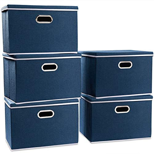 PRANDOM Aufbewahrungsbox mit Deckel Groß,Faltbarer Aufbewahrungsboxen, Aufbewahrungskorb mit Griff,Dekorative Stapelboxen,Organizer Container,Blau[5-stück] 43x30x30cm