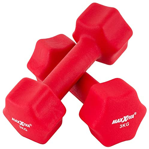 MAXXIVA Hantelset Neopren Kurzhanteln 2 x 3.0 kg Fitnesshanteln Krafttraining Workout Homegym