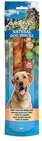 Arquivet Pack 12 st snack twist med rullad anka 24 cm 100 g – Natural Dog Snacks – 100% Natural – Choches, belöningar, hundgodisar – lätt produkt – mycket näringsrik