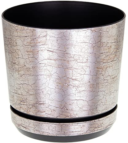 KORAD Antique Silver Indoor Plant Pots, 6 Sizes, Mix and Match Your Decor – Plant Pot Planter with Drainage Holes and Matching Saucer for All Houseplants – Modern Home Decor Round Flower Pot (16 cm)
