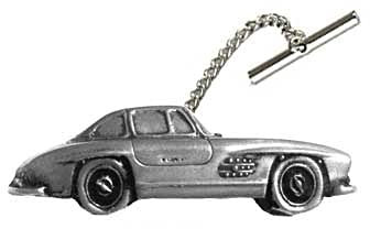 Krawattennadel mit Kette, Motiv Gullwing 300 SL ref157, Zinn-Effekt, mit Kette