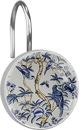 Set di 12 ganci per tenda da doccia vintage con uccelli e farfalle, anelli per tenda da doccia, resistenti alla ruggine, per il bagno