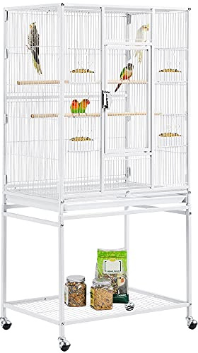 Yaheetech Jaula Grande para Pájaros con Soporte de Pie y Ruedas - 136 cm Blanco - para Loros y Mascotas