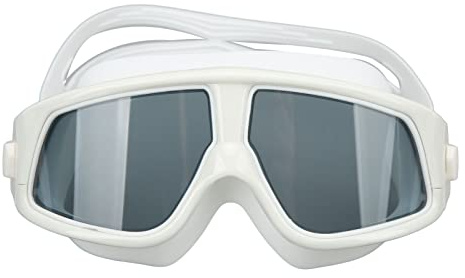 Tatiy Waterproof Swim Goggles for Adults, Underwater Wide View Swimming Goggles Mask with Storage Case, UV Protection Mirrored HD Anti Fog Diving Glasses for Men Women(White)