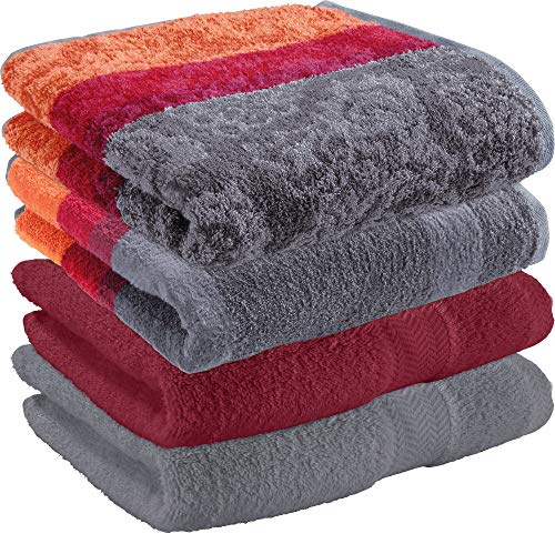 Erwin Müller Handtuch-Set 4er-Pack Walk-Frottier Bordeaux/orange/grau Größe 50x100 cm