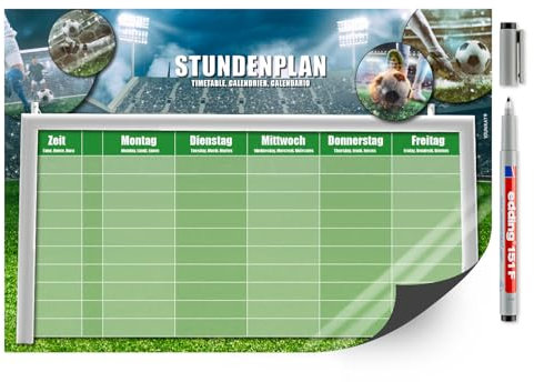 Magnetischer Stundenplan mit Fußball Motiv I abwischbar I DIN A4 I mit Stift I Jungen Jungs Teenager, cool I Geschenk-Idee I dv1144