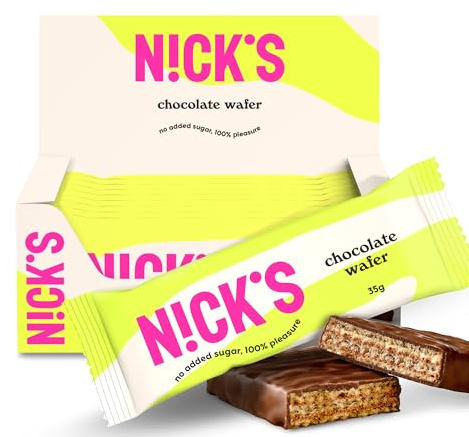 NICKS Riegel Schokolade Wafer, Low carb Waffel Kekse Schokoriegel, 165 Kalorien, Snack bar ohne Zuckerzusatz Glutenfrei Süssigkeiten (9 Kexbar x 35g)