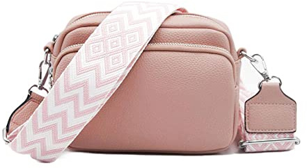 FASHION YOU WANT Crossbody Bag Damen Leder Breiter Gurt Handtasche Umhängetasche Moderne Taschen mit breitem Schultergurt,Abnehmbarer Schultergurt,Schwarz.