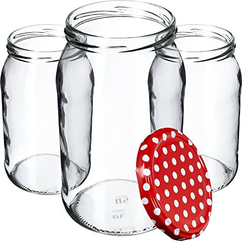 KADAX Lot de 48 grands bocaux en verre 900ml Ø82 – couvercle à vis hermétique, pour conserves, cornichons, légumes lacto-fermentés et confitures maison