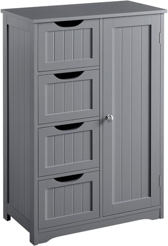 Yaheetech Meuble Salle de Bain Rangement, Armoire avec 4 Tiroirs/1 Porte/Etagère Réglable, pour Salon/Cuisine/Chambre/Toilette 56 x 30 x 82 cm/Gris Foncé