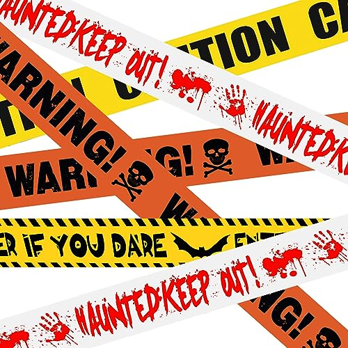 AOKITO Ruban de Danger Halloween 4 Pièces, 9.1m Chaque – Bande Danger Zombie, Ruban Barrière pour Fête, Maison Hantée, Jardin