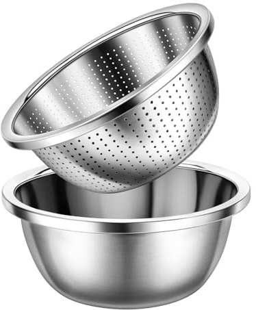 Gulex Colander Stainless Steel 4-quart with Bowls,Strainer for Kitchen(2PC)