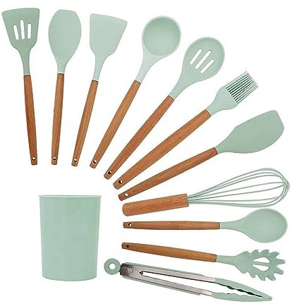 Kitchen Utensil Set, 12 Piece Silicone Cooking Utensils Heat Resistant Kitchen Tools, Non-Stick Baking Cooking Spoon Tools (Green)