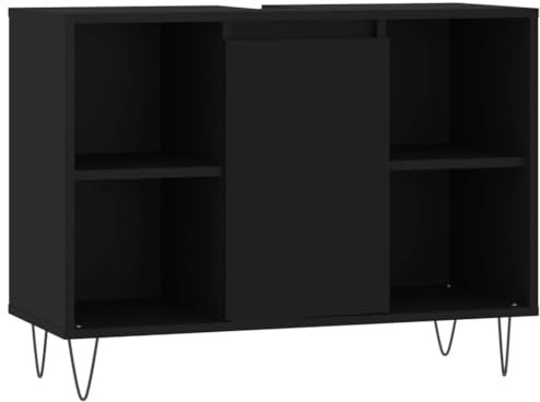 vidaXL Badezimmerschrank, Waschbeckenunterschrank mit viel Stauraum, Badschrank mit Eisenbeinen, Bad Unterschrank Waschbeckenschrank Badmöbel, Schwarz Holzwerkstoff