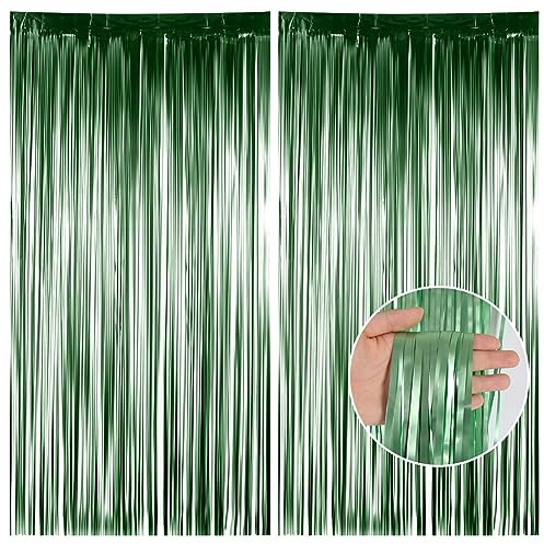 2 Stück Lametta Vorhang Grün Geburtstagsdeko,1Mx2M Luftschlangen BabyShower Glitzer Vorhang Party Deko Glänzende Girlande Geburtstag,Fringe Luftschlangen als Party Deko Weihnachtsdeko Halloween Deko