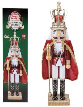 PMS King Wooden Nutcracker Soldier Hand Painted Christmas Decoration Figurine Traditional Premium Home Xmas Ornament Fireplace 42cm