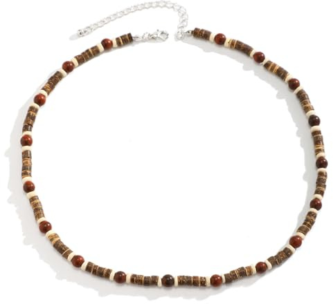 ALRNBY Collana da uomo con perline in legno marrone, stile boho, surfista, spiaggia, regalo per adolescenti, gioielli alla moda, legno, altro, legno, Legno, altro