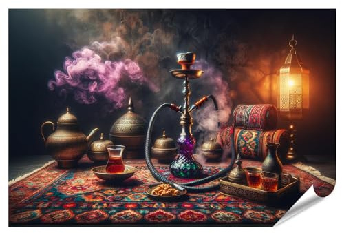 islandburner XXL Bild Poster Orientalische Lounge mit rauchender Shisha und traditionellem Teeset Premium Bilder Fotodruck