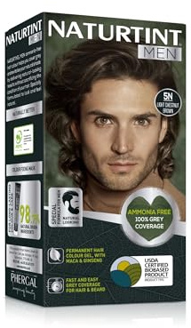 Naturtint Men Permanent Hair Colour Gel 5N Light Chestnut Brown for Hair Beard and Moustache. Ammonia Free, up to 100% Grey Coverage, Natural Looking Long Lasting Results
