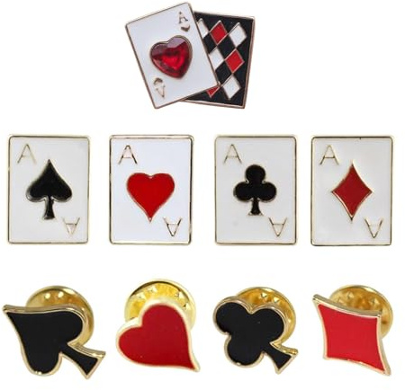 TICKLELY Ensemble de 9 Broches à Thème Poker - Épinglette en Forme de Cœur - Badge Élégant - Accessoire de Mode pour Hommes et Femmes - Idéal pour Costumes, Robes et Décorations