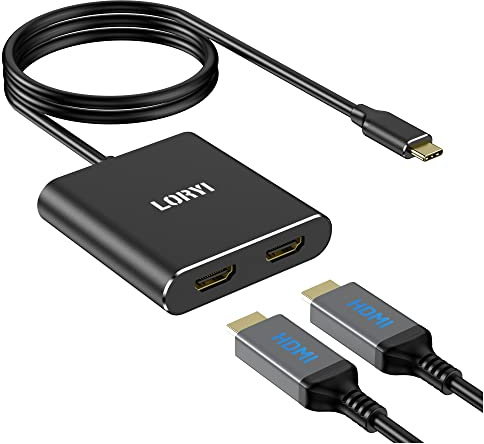 Adattatore USB-C a doppio HDMI 4K a 60Hz, tipo C [compatibile con Thunderbolt 3] Splitter HDMI per display esteso, per MacBook Pro, MacBook Air, iPad Pro, XPS e molto altro ancora (modalità